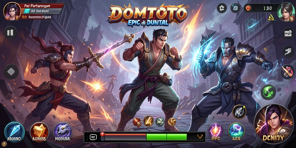 Screenshot menunjukkan pertarungan intens di DOMTOTO dengan karakter yang beraksi.