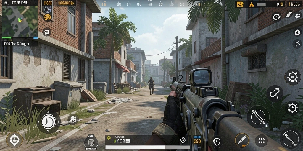 Tampilan gameplay mendebarkan dari TIGERJP88 dengan aksi tembak-menembak.